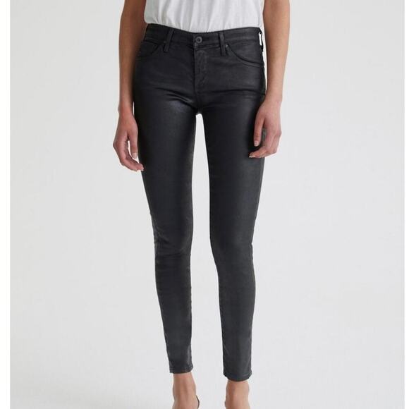 AG The Legging Super Skinny Ankle Coated Black Jeans - Picture 1 of 11